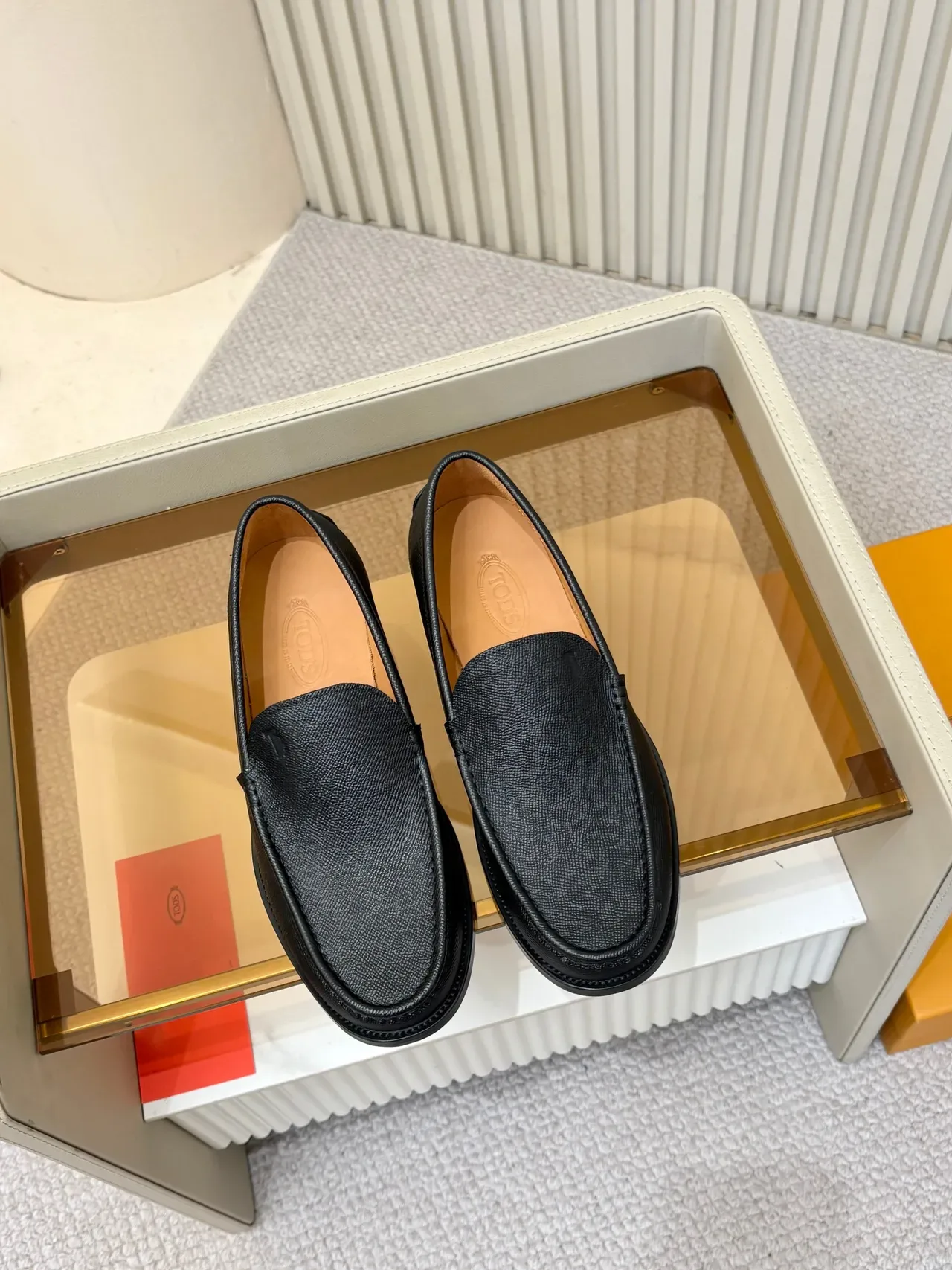 Black Textured Leather Moc-Toe Slip-On Loafers 5