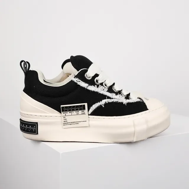 Black White Canvas Upper Frayed Seam Detail Sneakers 3