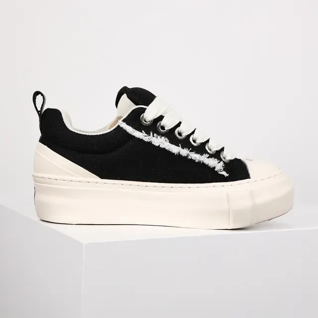 Black White Canvas Upper Frayed Seam Detail Sneakers 7
