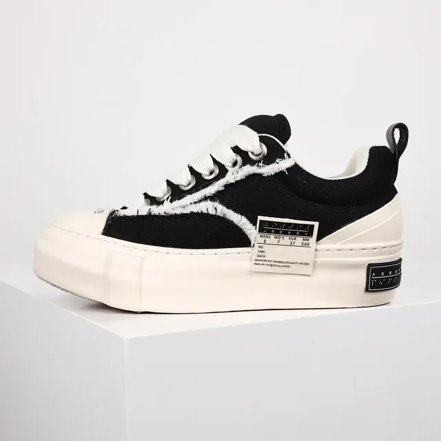 Black White Canvas Upper Frayed Seam Detail Sneakers 9