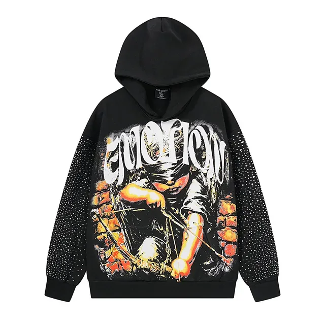 Black White Graphic-Print Front Abstract Logo Back Hoodie 2
