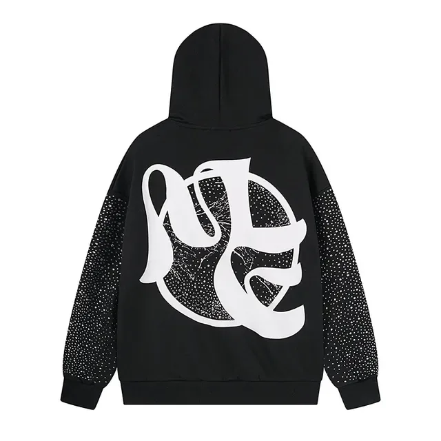 Black White Graphic-Print Front Abstract Logo Back Hoodie 3