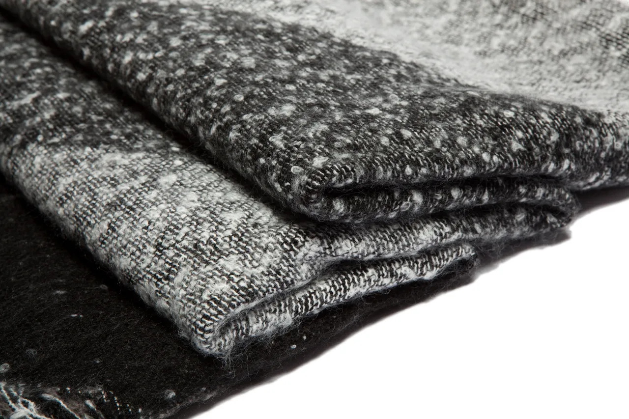 Black White Heavily Fringed Edge Dense Felted Weave Scarve 11
