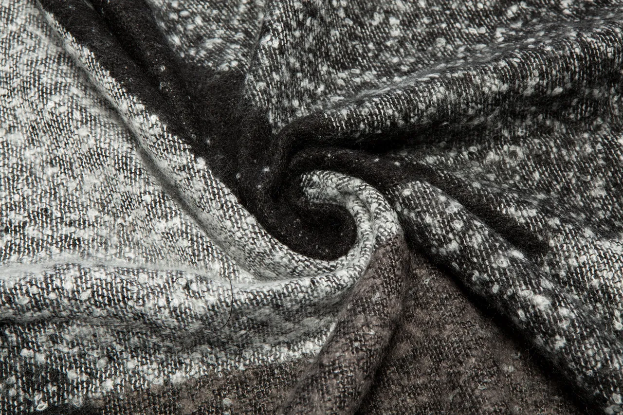 Black White Heavily Fringed Edge Dense Felted Weave Scarve 15