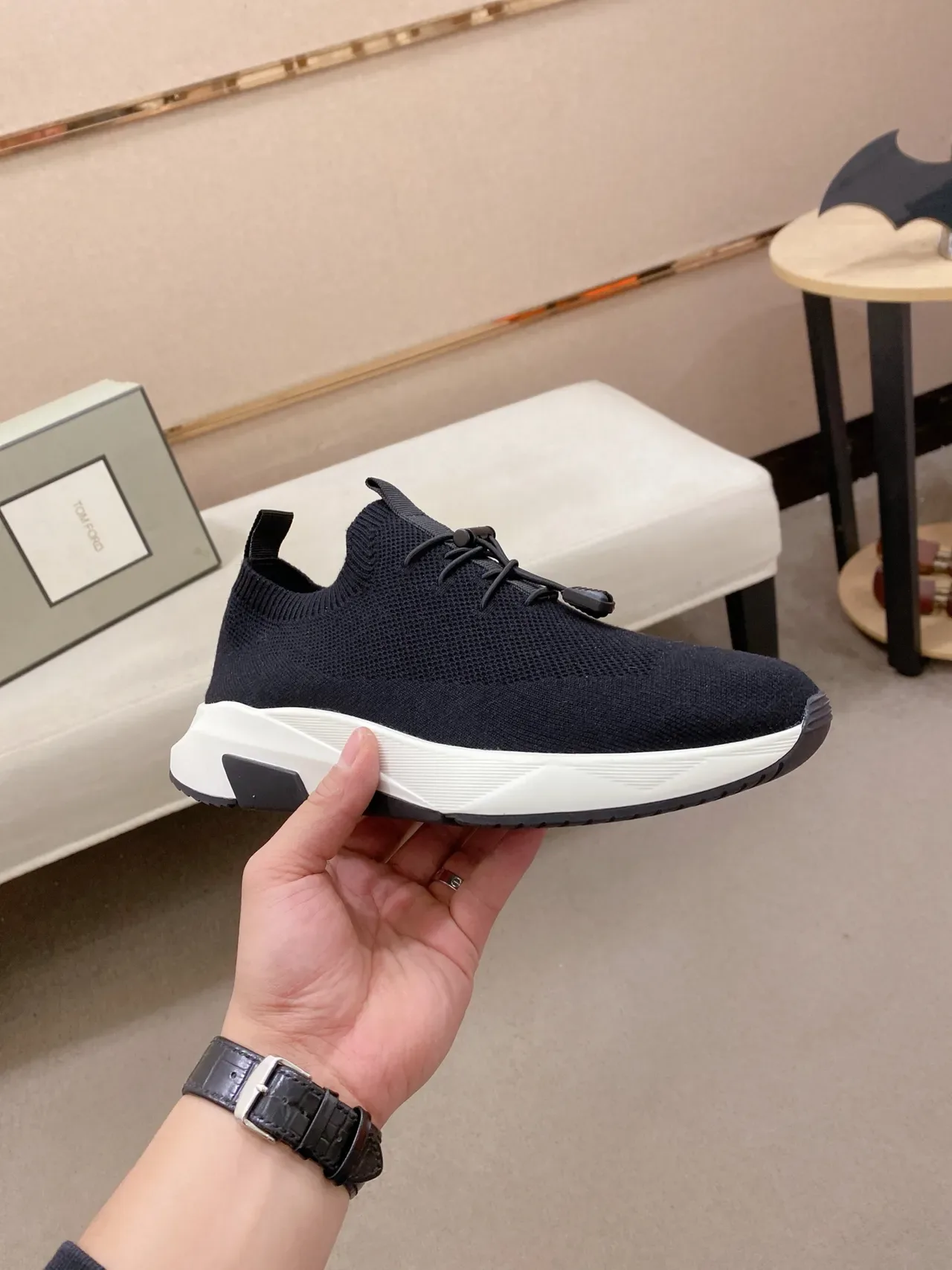 Black White Knit Sock-Like Upper Sculpted Midsole Sneakers 5