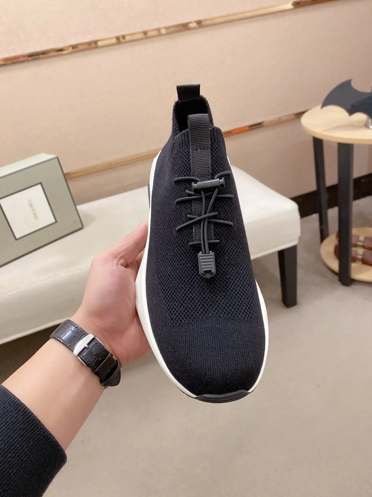 Black White Knit Sock-Like Upper Sculpted Midsole Sneakers 6