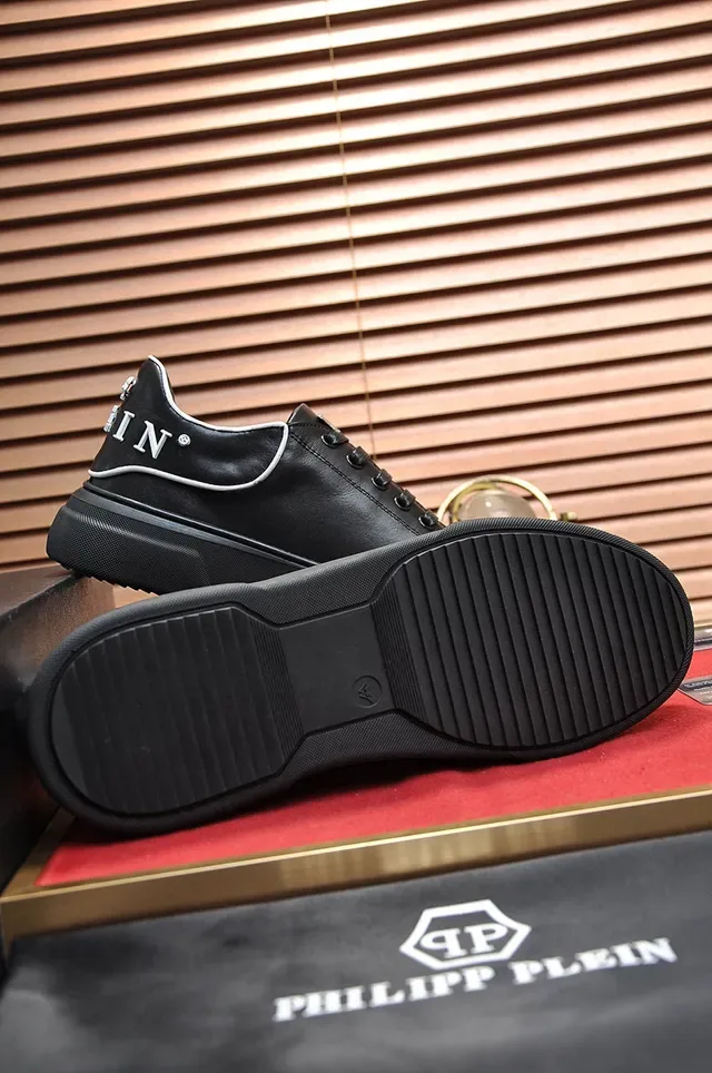 Black White Leather-Like Upper Contrast Piping Sneakers 4