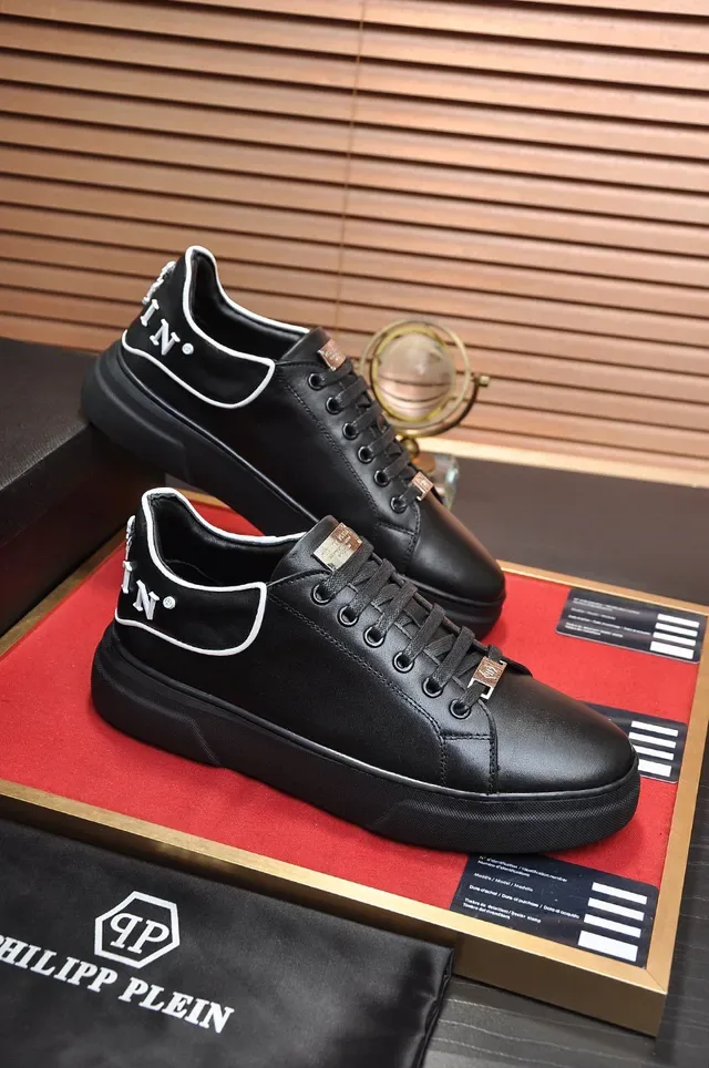 Black White Leather-Like Upper Contrast Piping Sneakers 5