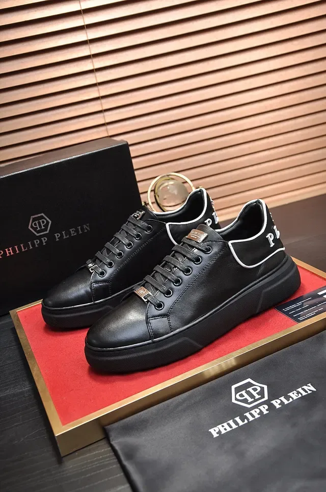 Black White Leather-Like Upper Contrast Piping Sneakers 7