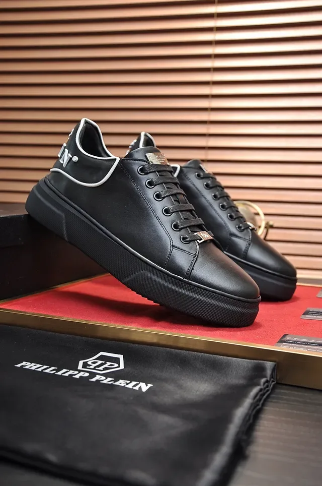 Black White Leather-Like Upper Contrast Piping Sneakers 8