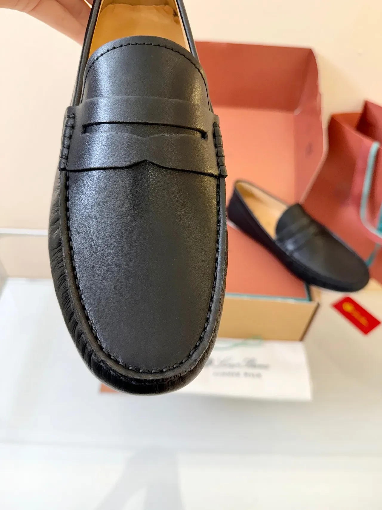 Black White Leather Penny Strap Loafer 3