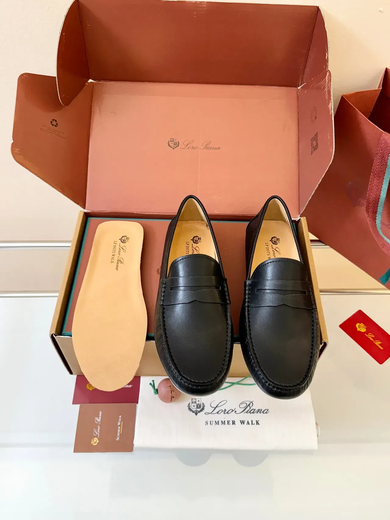 Black White Leather Penny Strap Loafer 6