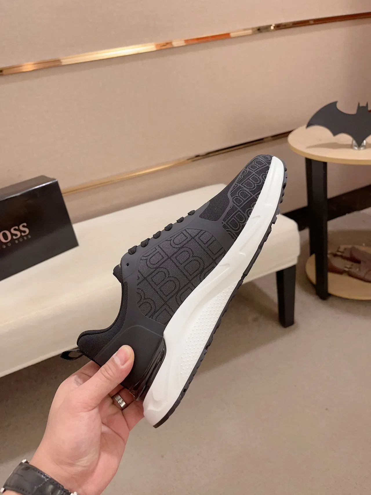 Black White Monogrammed Mesh Upper Sculpted Midsole Chunky Sneakers 5