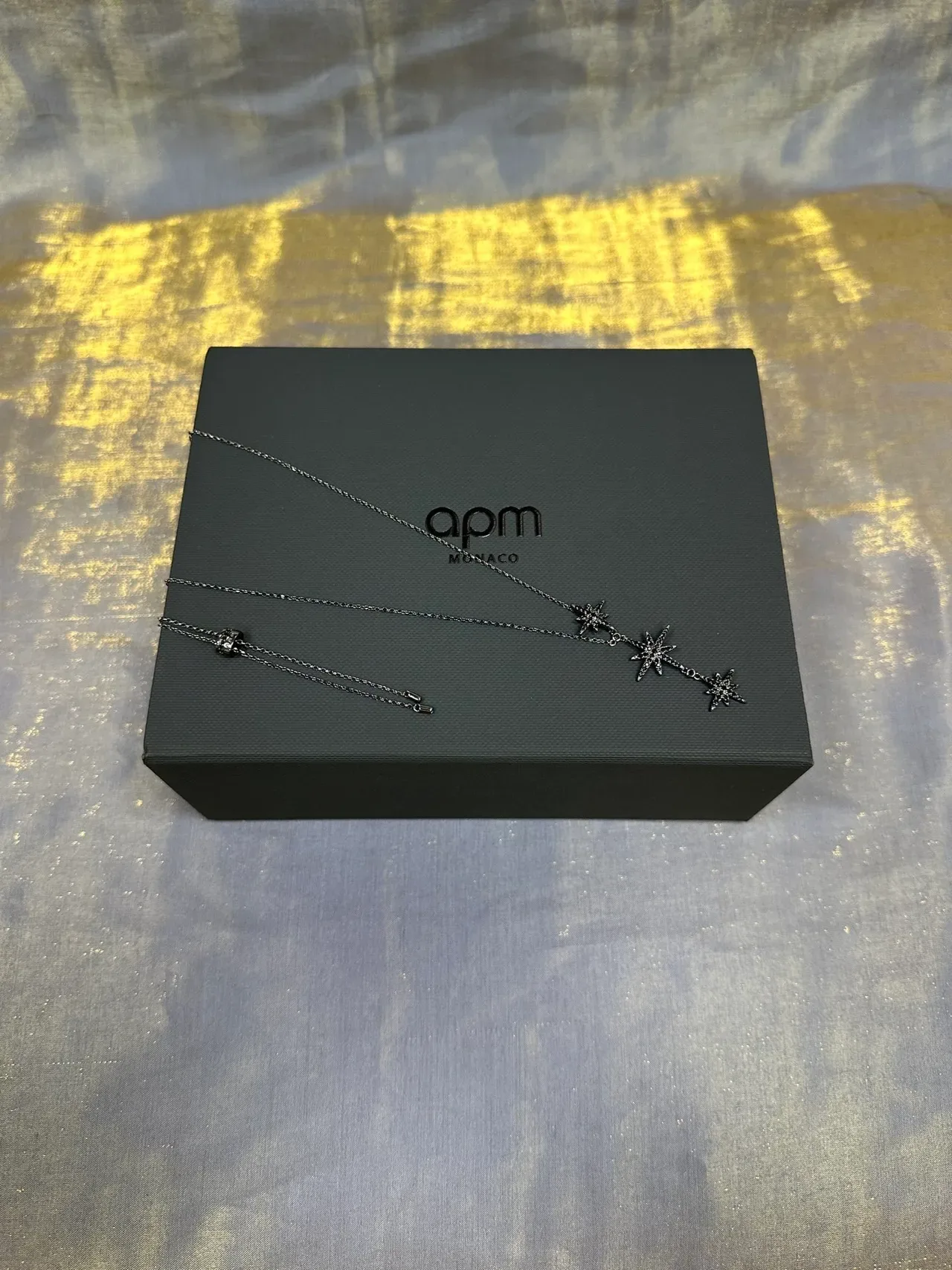 Blackened Metal Stacked Star Pendant Necklace 2