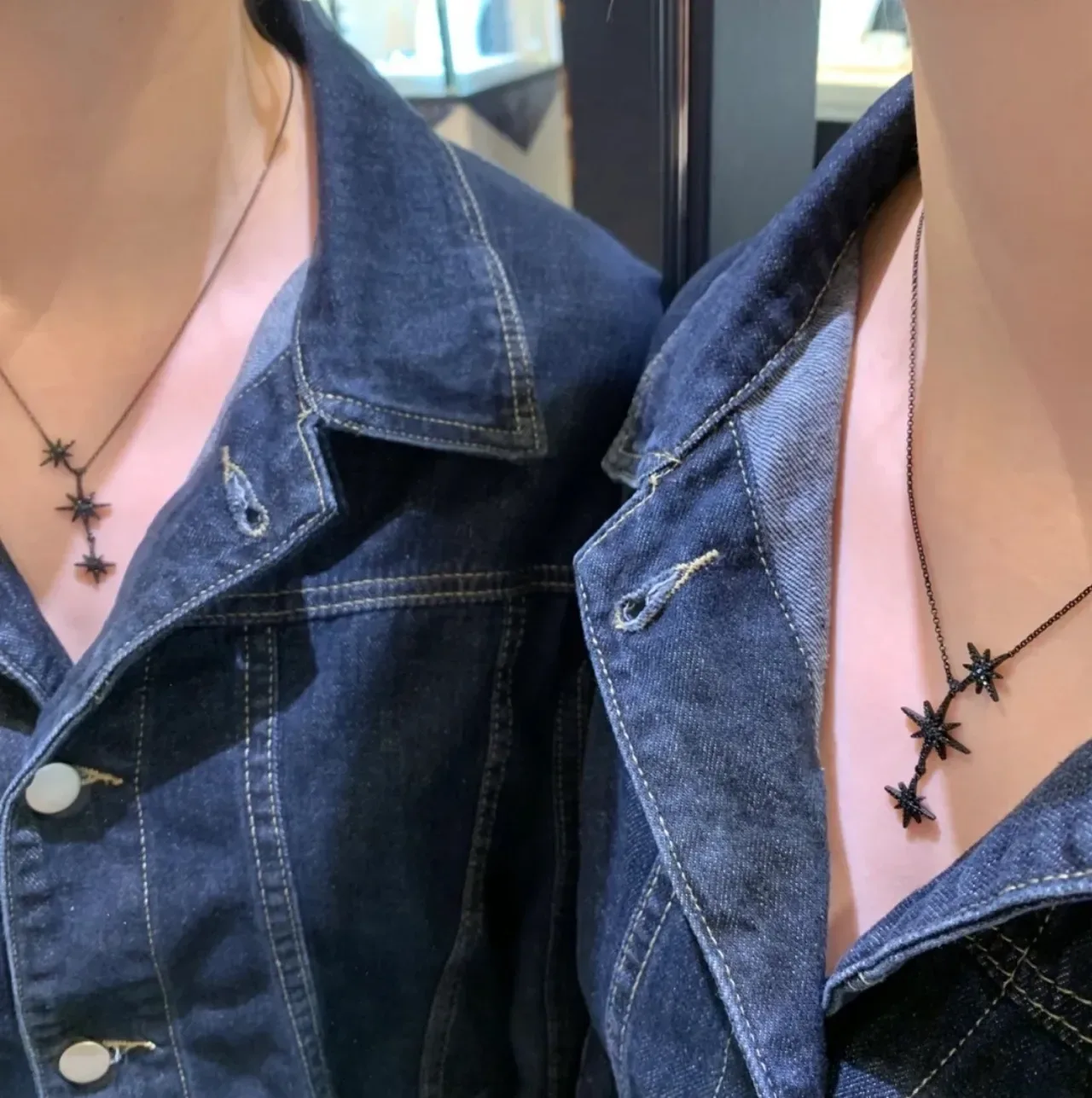 Blackened Metal Stacked Star Pendant Necklace 6