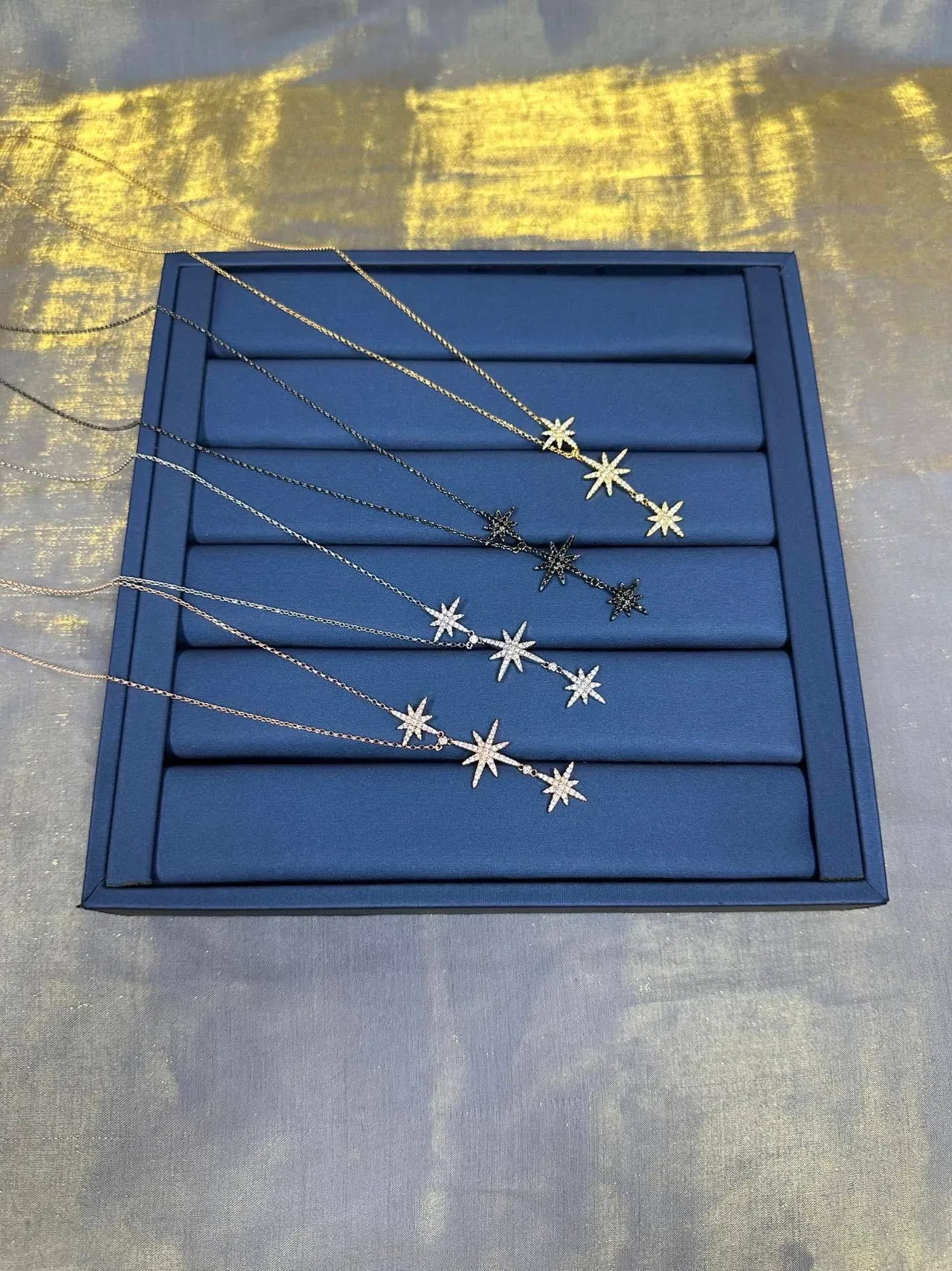 Blackened Metal Stacked Star Pendant Necklace 8