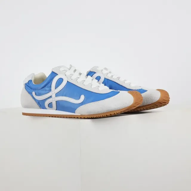 Blue and White Mixed-Material Low-Top Sneakers 3
