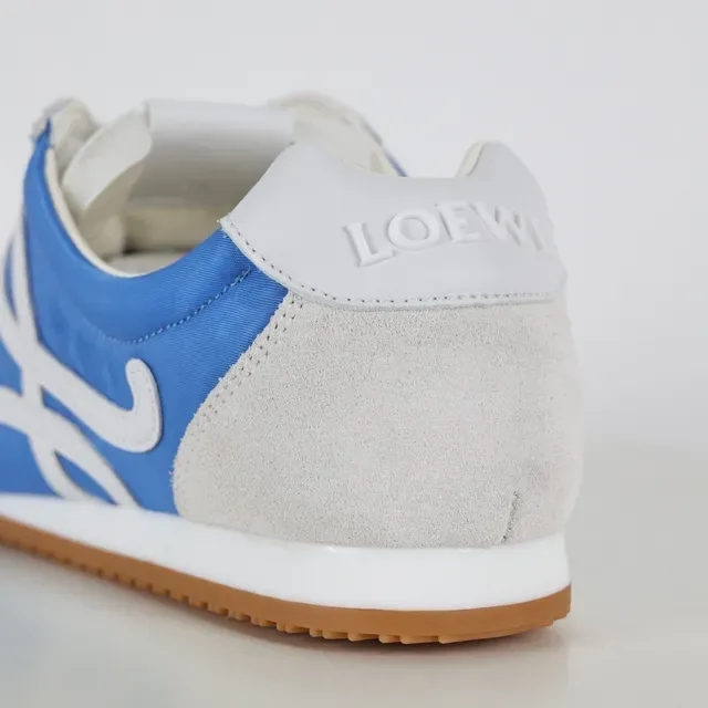 Blue and White Mixed-Material Low-Top Sneakers 4