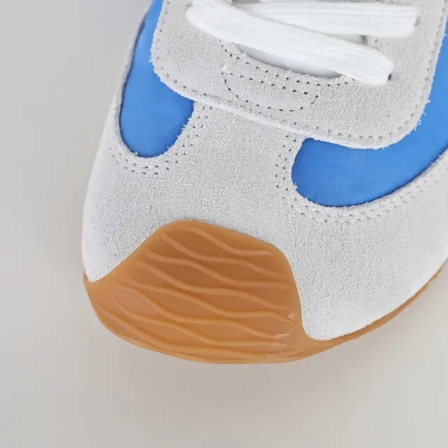 Blue and White Mixed-Material Low-Top Sneakers 5
