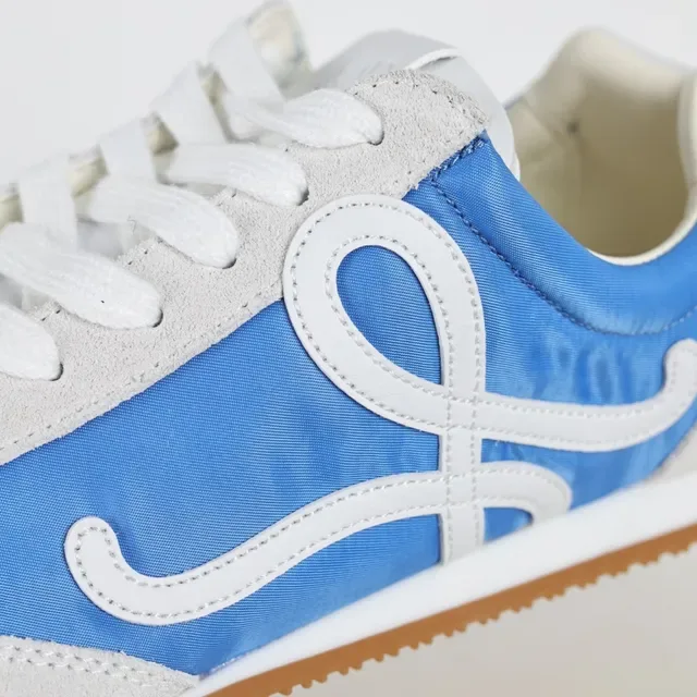 Blue and White Mixed-Material Low-Top Sneakers 6