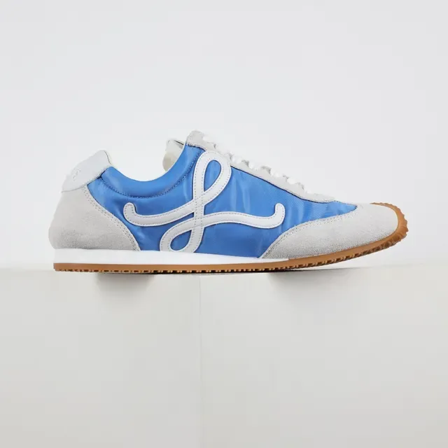 Blue and White Mixed-Material Low-Top Sneakers 7