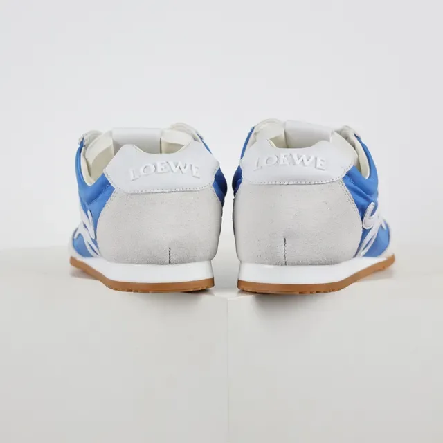 Blue and White Mixed-Material Low-Top Sneakers 8