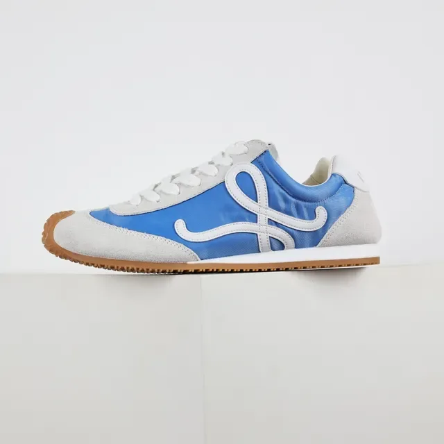 Blue and White Mixed-Material Low-Top Sneakers 9