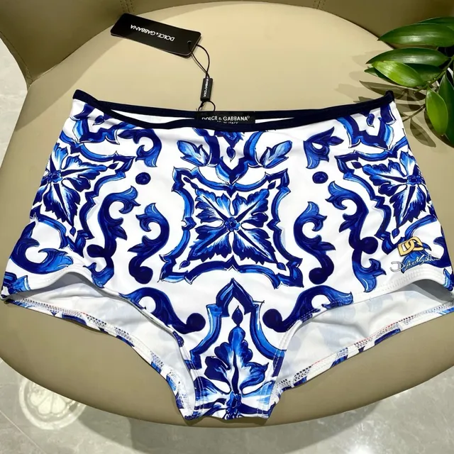 Blue and White Ornamental Print Structured Bustier Two-Piece Swimwear 2