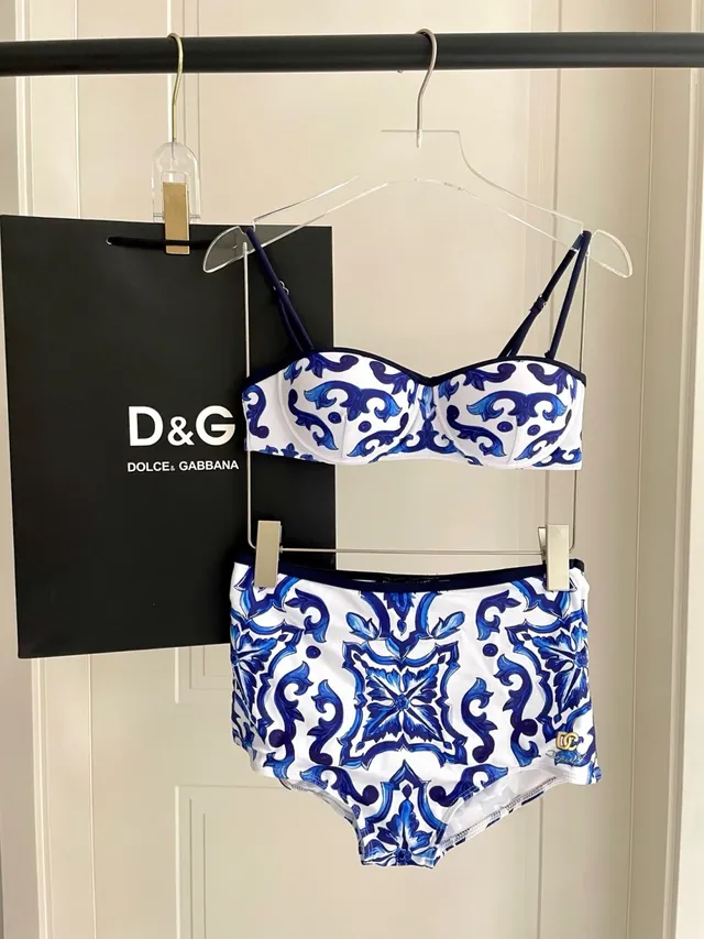 Blue and White Ornamental Print Structured Bustier Two-Piece Swimwear 9