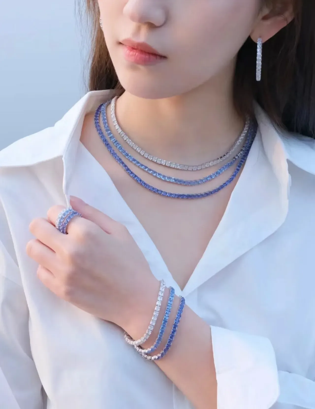 Blue Rectangular Stone Channel-Set Necklace 2
