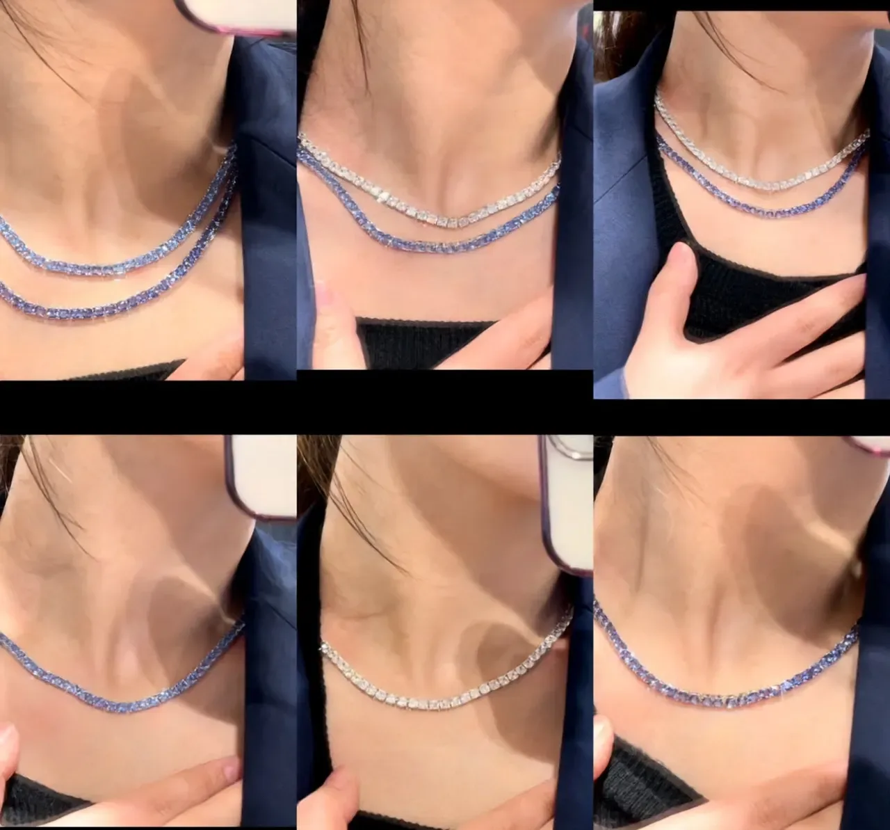Blue Rectangular Stone Channel-Set Necklace 4