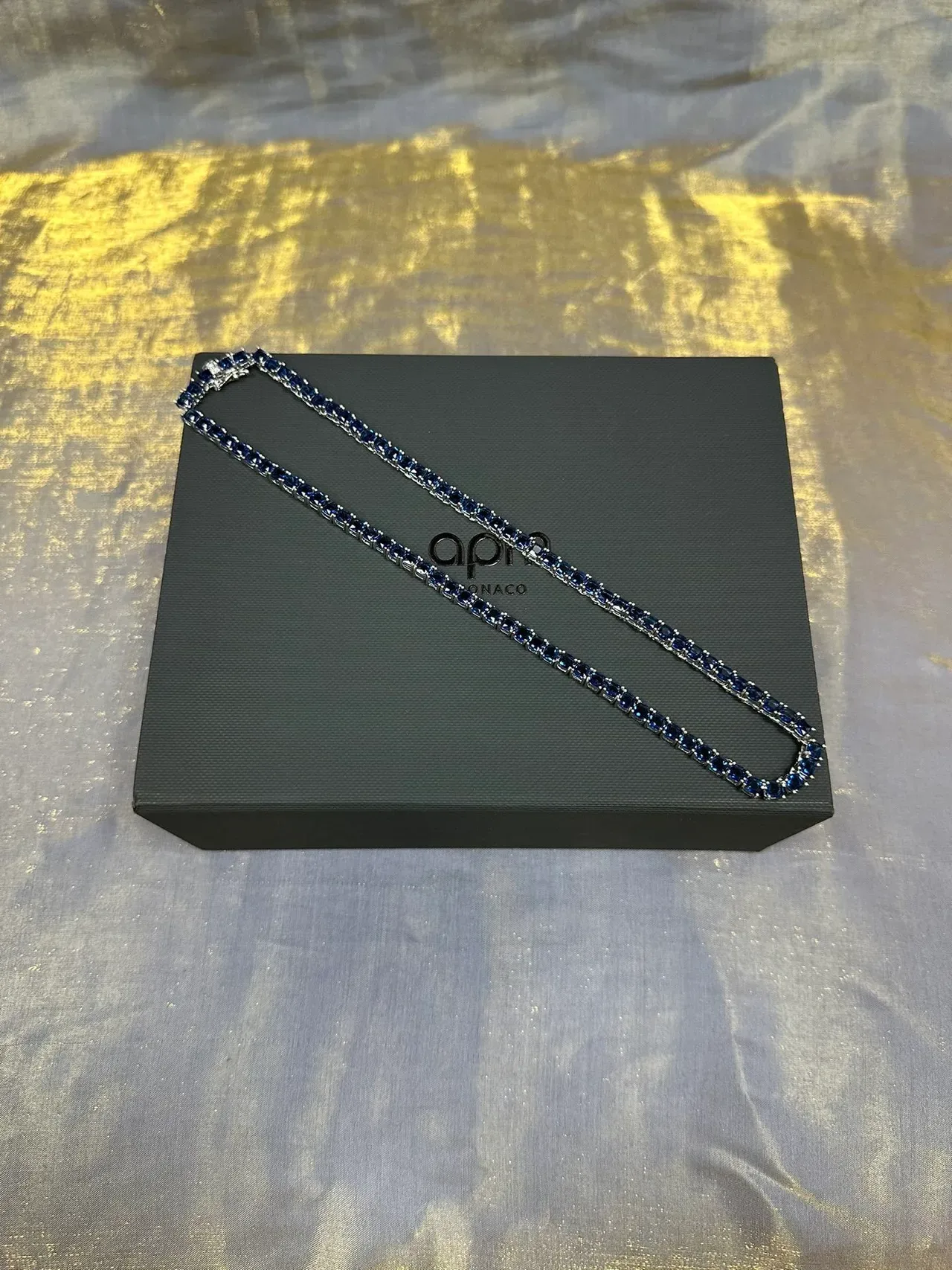 Blue Rectangular Stone Channel-Set Necklace 5