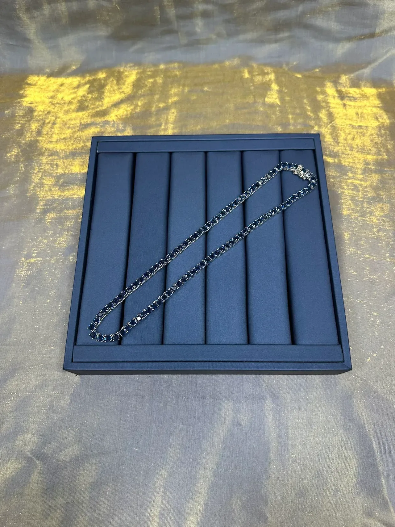 Blue Rectangular Stone Channel-Set Necklace 8