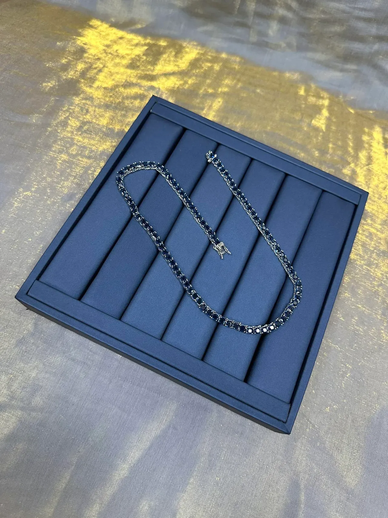 Blue Rectangular Stone Channel-Set Necklace 9