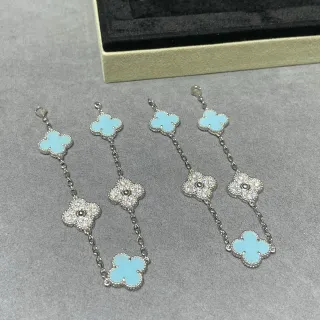 Pulsera de Charms de Trébol de Cuatro Hojas con Inlay de Esmalte Ligero en Plata Azul