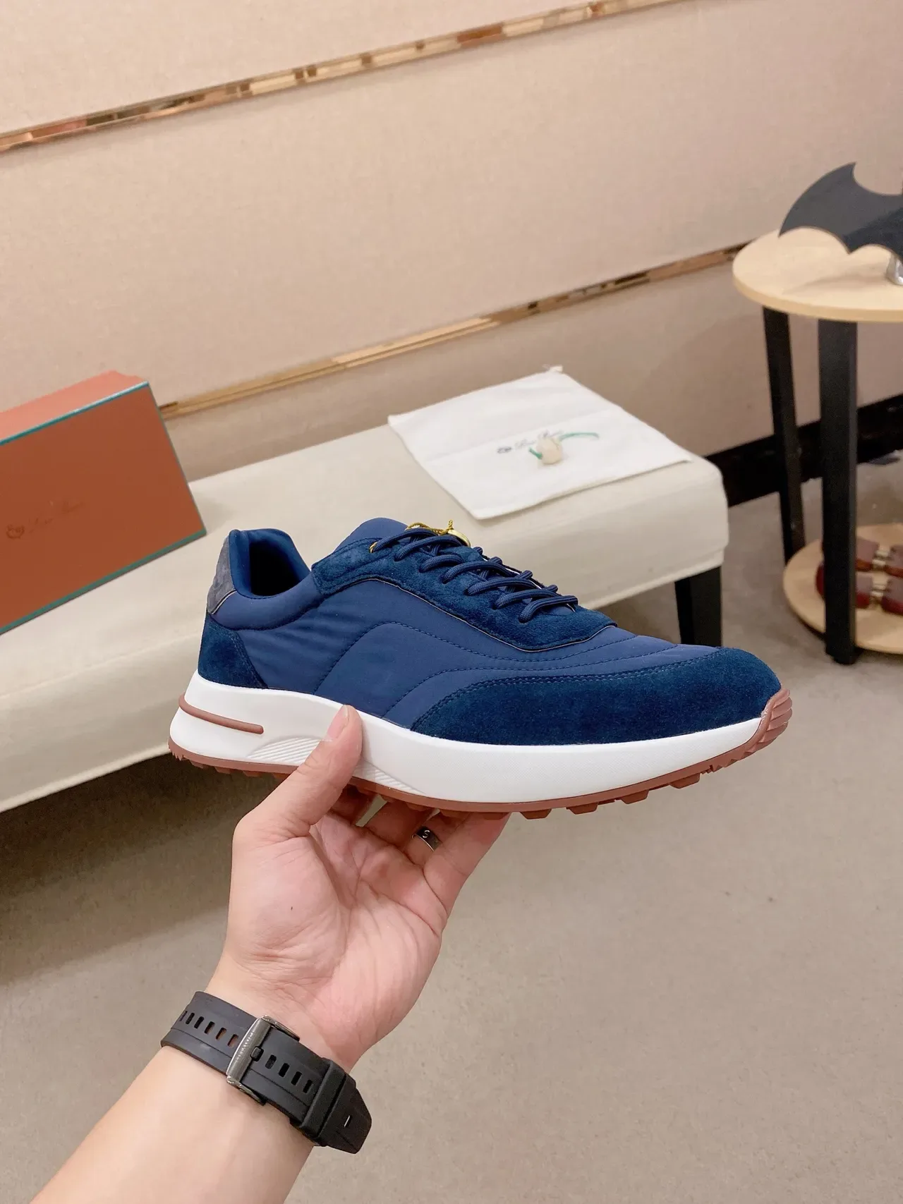 Blue Suede and Nylon Panelled Low-Top Lifestyle Sneaker 5