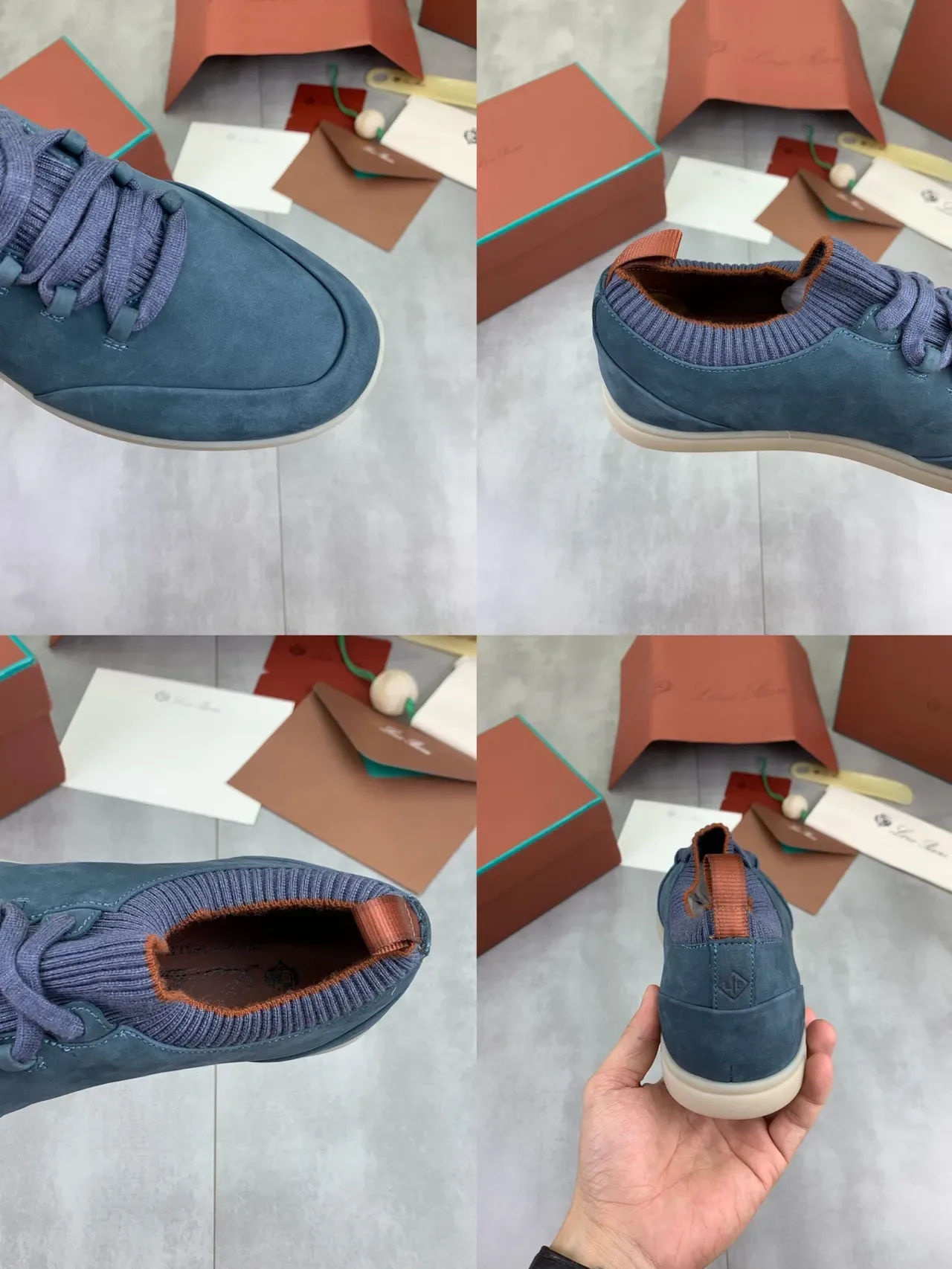 Blue Suede Knit-Collar Lace-Up Lifestyle Sneakers 2