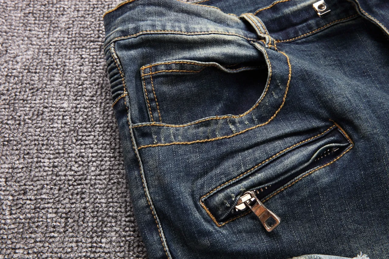 Blue White Distressed Zippered Pockets Shorts 10