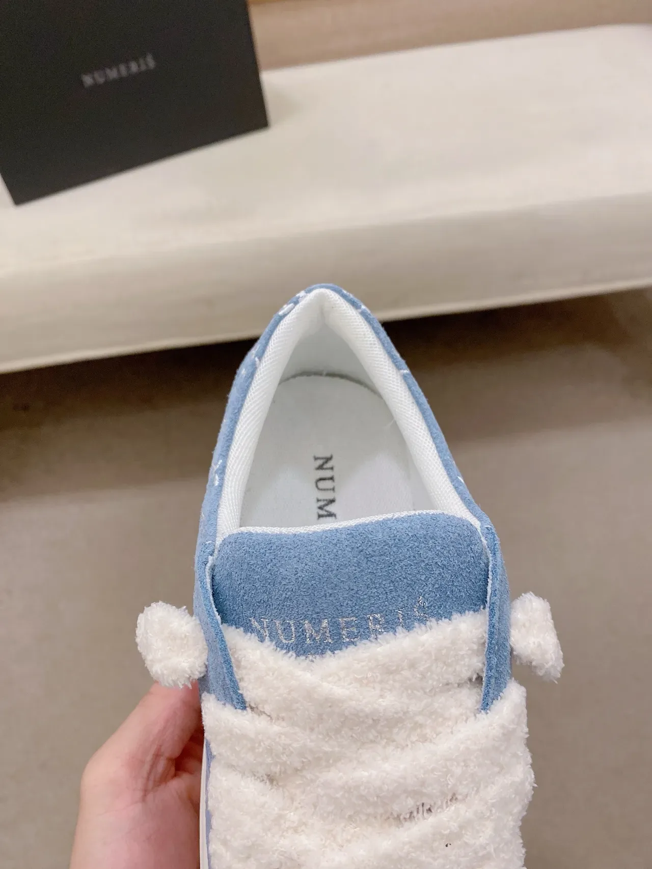 Blue White Light Suede Fluffy Laces Sneakers 3