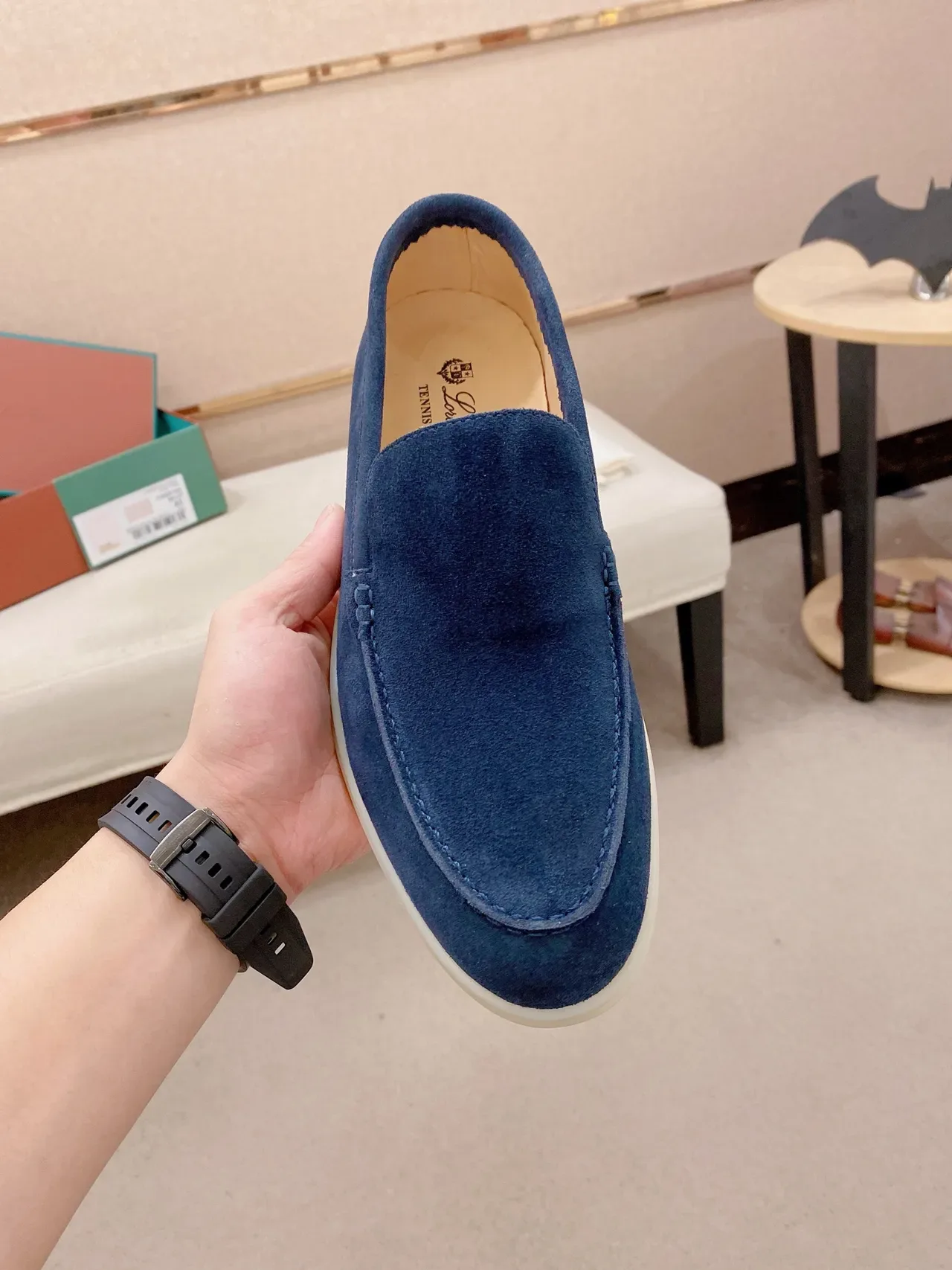 Blue White Suede Upper Moccasin-Stitched Vamp Loafer 5