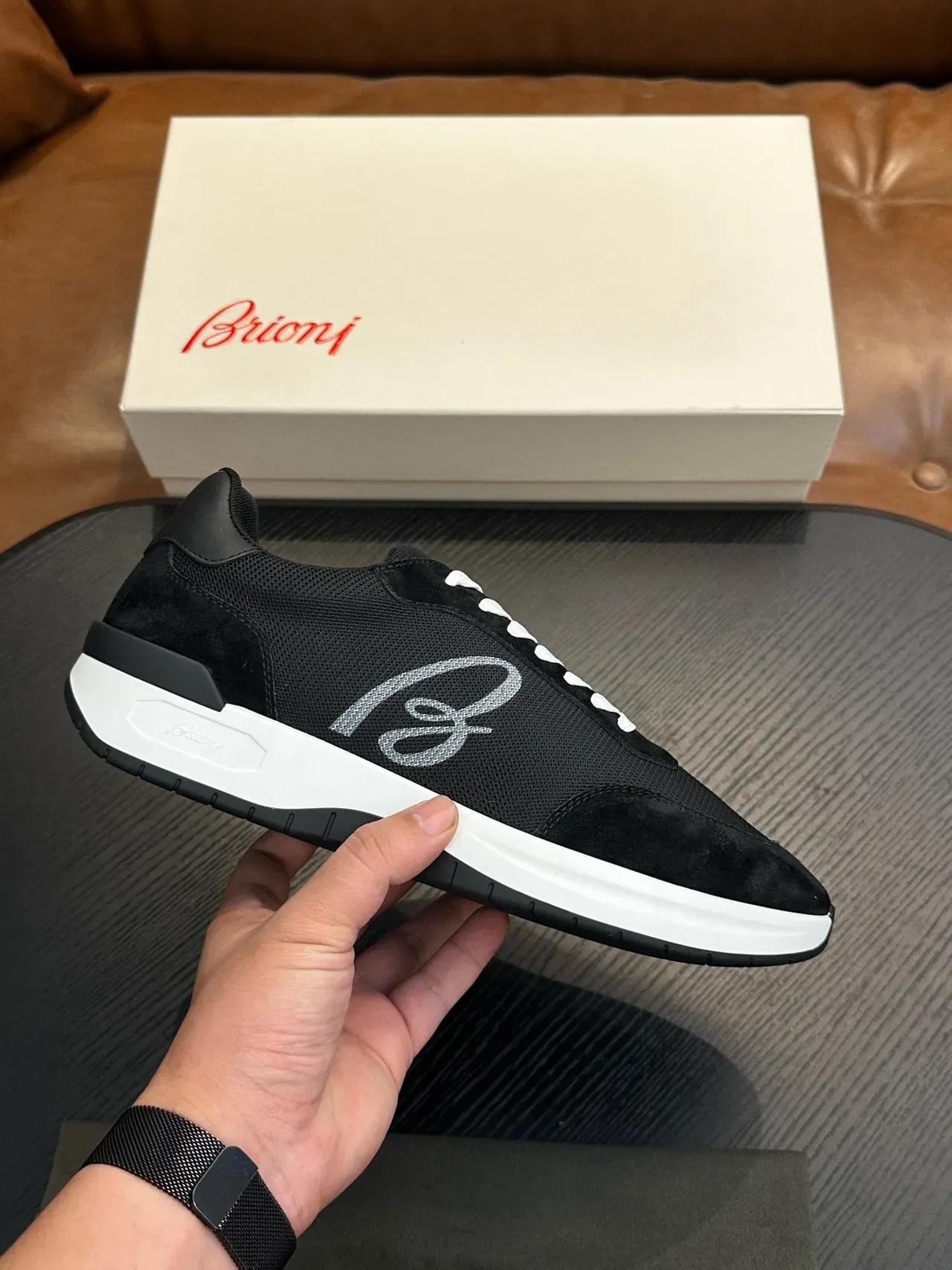 Brioni Black Mesh and Suede Lifestyle Sneakers 2