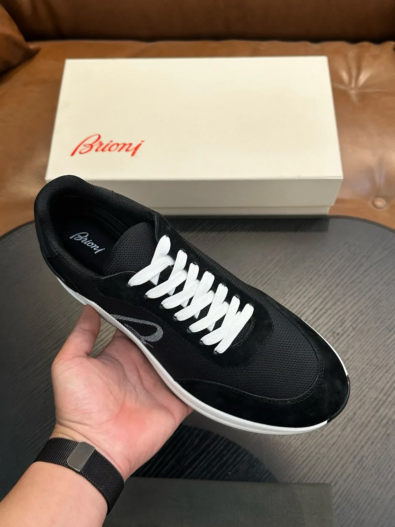 Brioni Black Mesh and Suede Lifestyle Sneakers 3