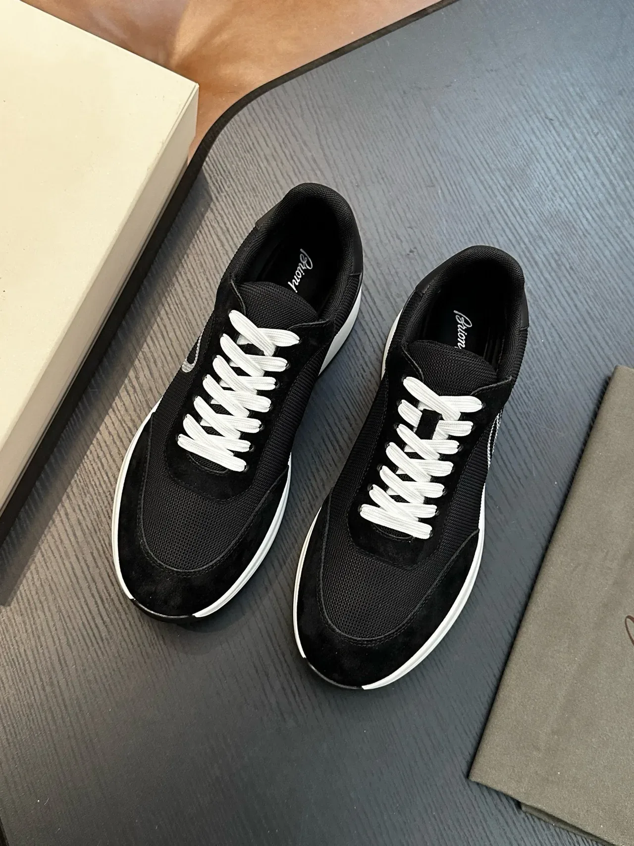Brioni Black Mesh and Suede Lifestyle Sneakers 4
