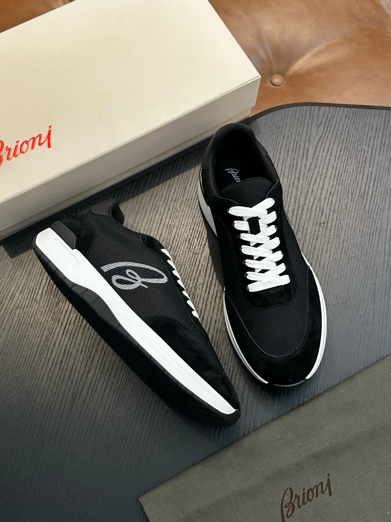 Brioni Black Mesh and Suede Lifestyle Sneakers 5
