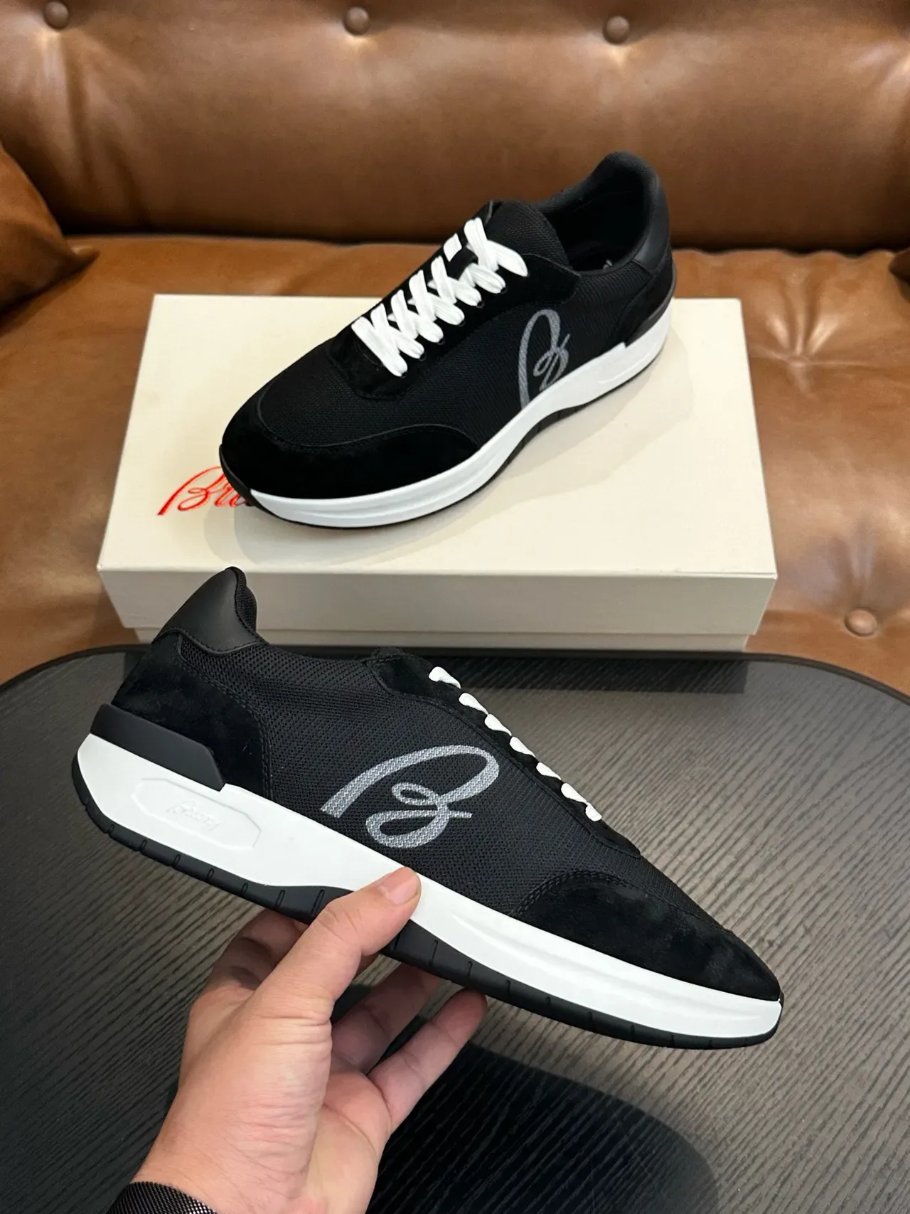 Brioni Black Mesh and Suede Lifestyle Sneakers 6