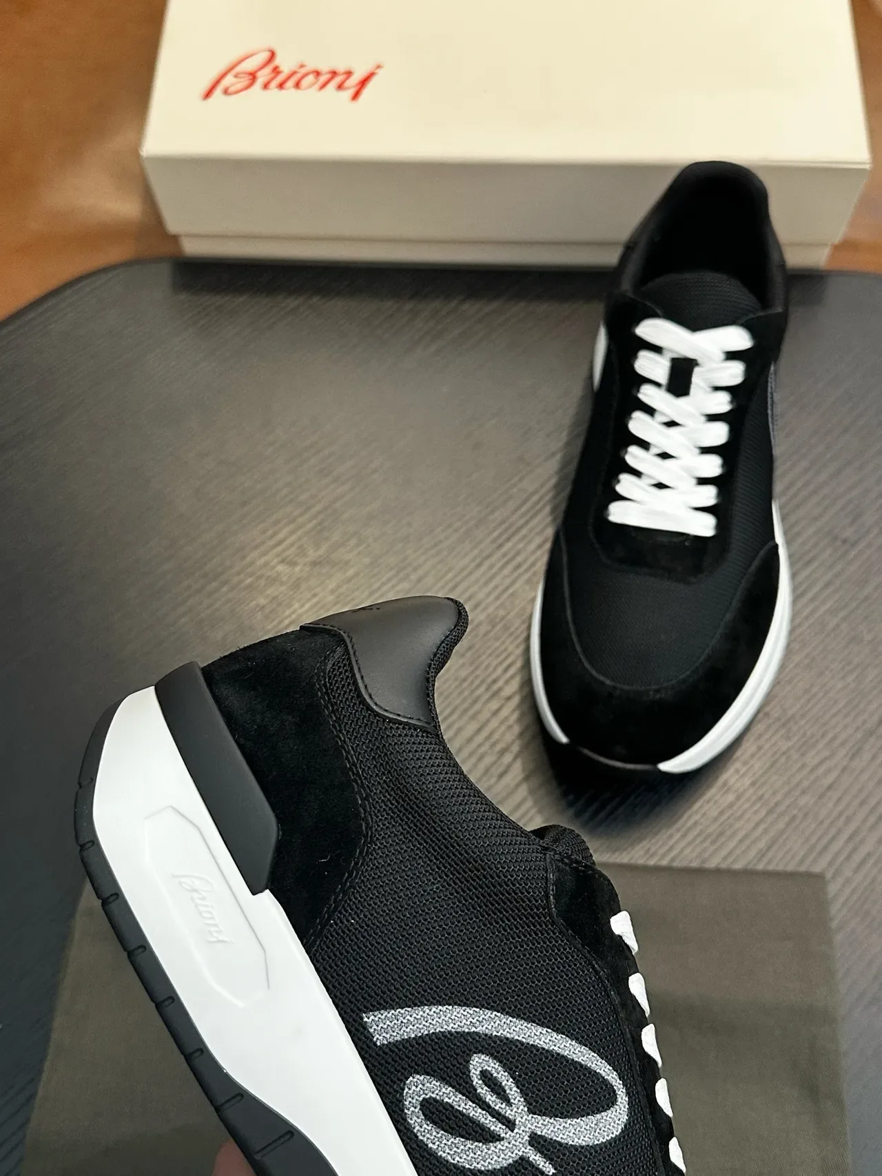 Brioni Black Mesh and Suede Lifestyle Sneakers 8