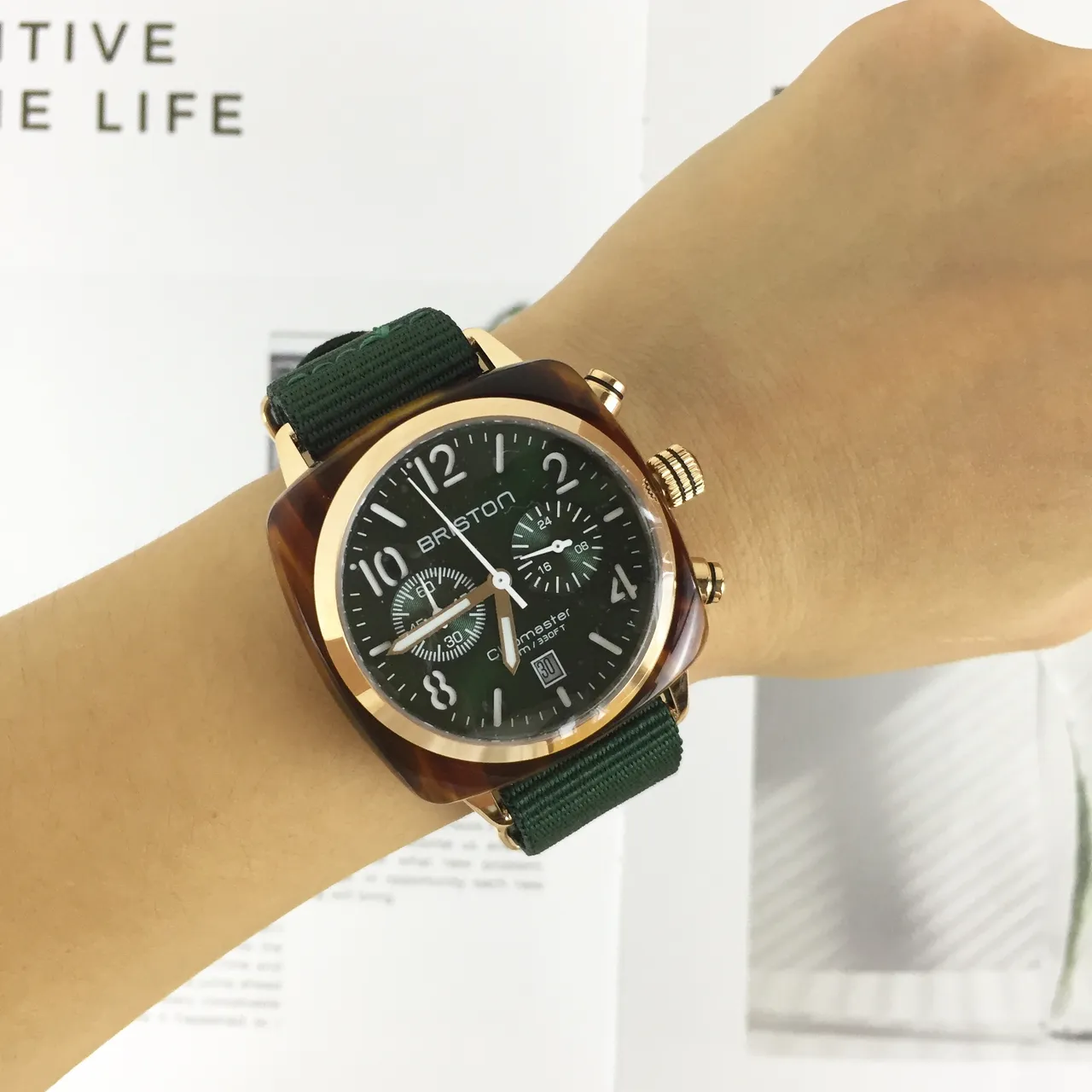 Bristol Clubmaster Chronograph Green NATO Strap Mechanical Watch 8