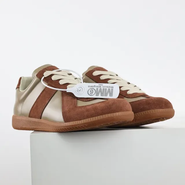 Brown and Beige Two-Tone Suede Leather Lifestyle Sneakers 3