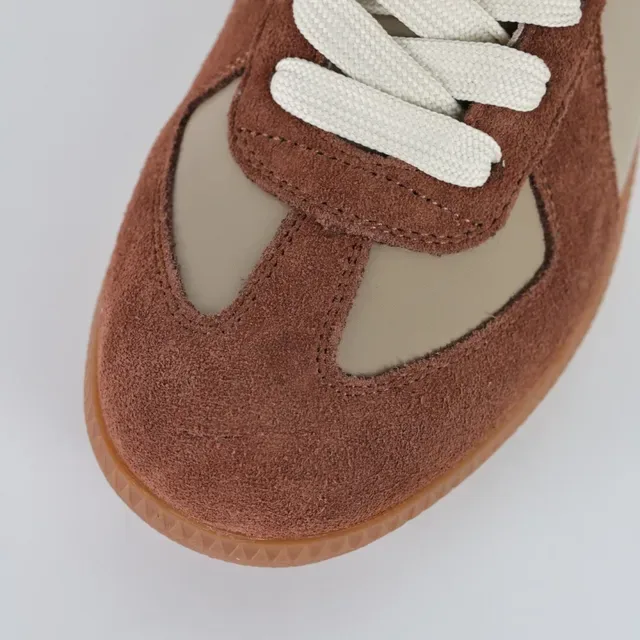 Brown and Beige Two-Tone Suede Leather Lifestyle Sneakers 5