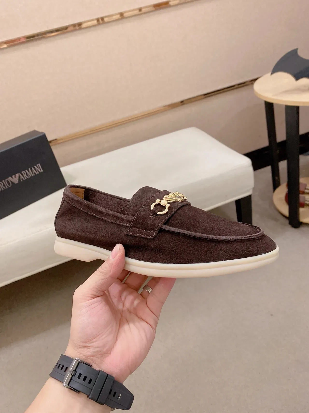 Brown Beige Suede Upper Metal Horsebit Strap Loafer 4